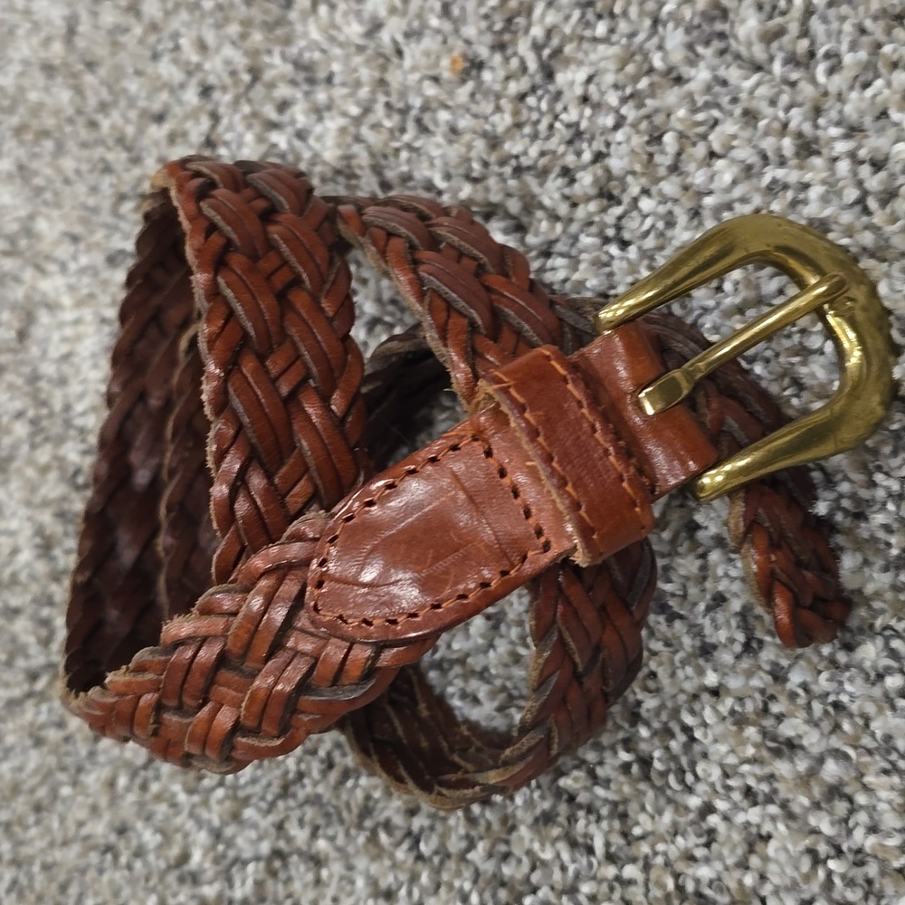 Vintage LIZ CLAIBORNE Braided Brown Leather Belt
